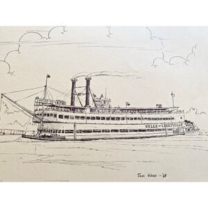 Tom Ward Art Print Steamboat Belle of Louisville 1968 1960s Sketch 11.5" x 8.5"